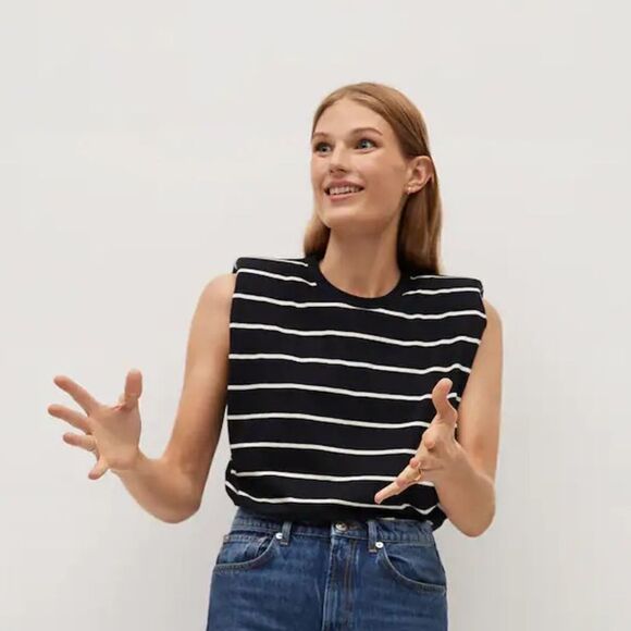 Mango Sleeveless Striped Top Shoulder Pads New - Picture 3 of 7